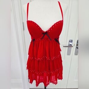 La Senza Flirty Red Mesh Tulle Layered Babydoll with Padded Push-Up Cups Small